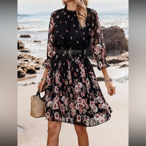 Floral Print Half Button Flounce Sleeve Ruffle Mini Dress